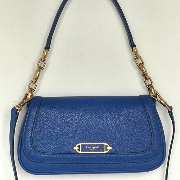 Kate Spade Gramercy Small Flap Shoulder Bag Blueberry Leather Crossbody Chain - Picture 3 of 16